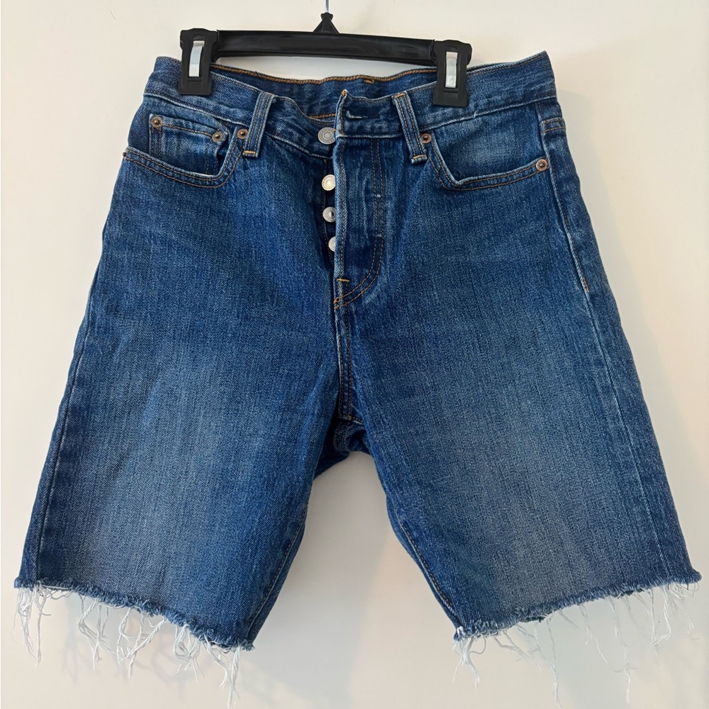 Blue Denim Button-Fly Jean Shorts